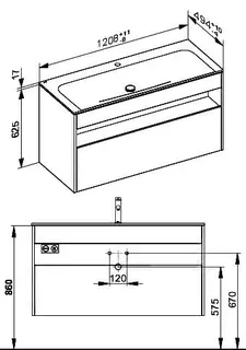 ACTIS-Keramik-Waschtisch mit Waschtisch-Unterbau 1208x642x494mm 1 HL CLOU Elektr Cashmere – Bild 2