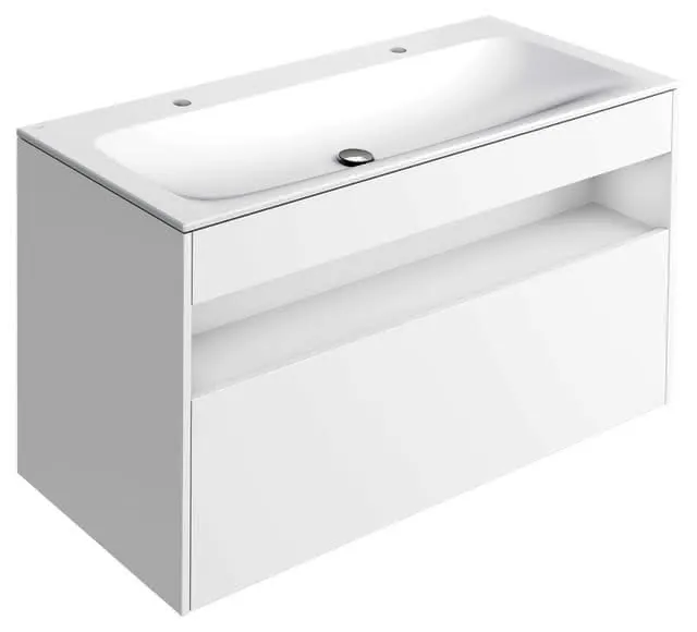 ACTIS-Keramik-Waschtisch mit Waschtisch-Unterbau 1208x642x494mm 2 HL o. ÜL Weiß