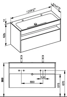ACTIS-Keramik-Waschtisch mit Waschtisch-Unterbau 1208x642x494mm 2 HL o. ÜL Vulkanit – Bild 2