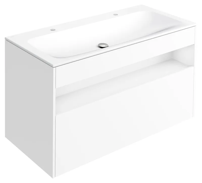 ACTIS-Keramik-Waschtisch mit Waschtisch-Unterbau 1208x642x494mm 2 HL o. ÜL Elektrik Weiß