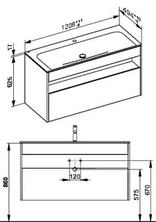 ACTIS-Keramik-Waschtisch mit Waschtisch-Unterbau 1208x642x494mm 1 HL CLOU Vulkanit – Bild 2