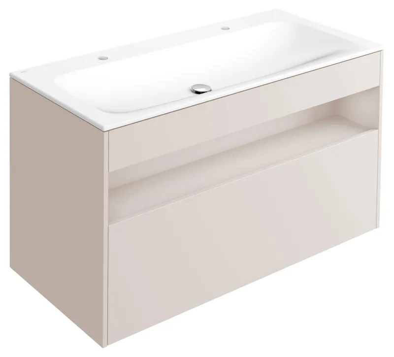 ACTIS-Keramik-Waschtisch mit Waschtisch-Unterbau 1208x642x494mm 2 HL o. ÜL Elekt Cashmere