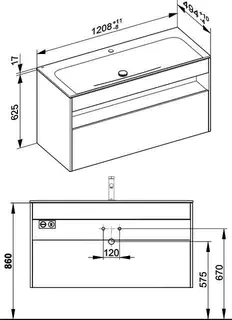 ACTIS-Keramik-Waschtisch mit Waschtisch-Unterbau 1208x642x494mm 1 HL CLOU Elektr Vulkanit – Bild 2