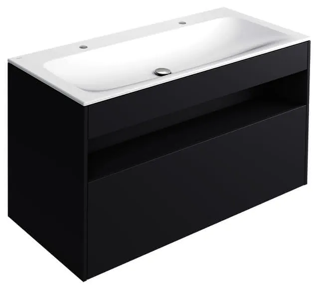 ACTIS-Keramik-Waschtisch mit Waschtisch-Unterbau 1208x642x494mm 2 HL o. ÜL Vulkanit