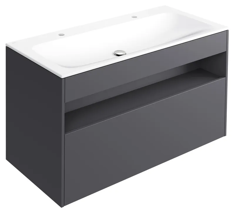 ACTIS-Keramik-Waschtisch mit Waschtisch-Unterbau 1208x642x494mm 2 HL o. ÜL Elekt Vulkanit