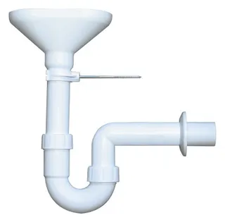 comfort-PP Trichtersiphon DN 40, weiss mit Sieb und Wandhalterung
