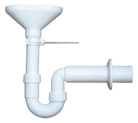comfort-PP Trichtersiphon DN 50 weiss mit Sieb und Wandhalterung