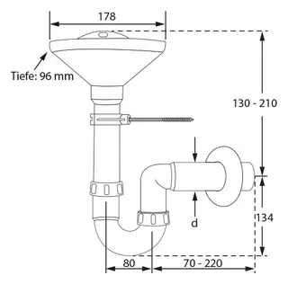 comfort-PP Trichtersiphon DN 50 weiss mit Sieb und Wandhalterung – Bild 3