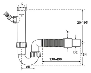 comfort-PP-Spülensiphon 1 1/2" mit Geräteanschl. & flex. Schlauch DN40/50 – Bild 3