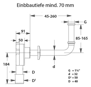 comfort-Raumspar-Unterputz-Waschtisch- siphon DN 32 Ablauf DN 40/50 – Bild 3