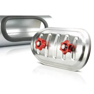 Revisionsd. 200x100 für Rohr DN 250/280 verz., mit Kantenschutz, mit Drehgriffen