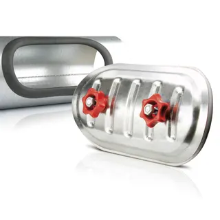 Revisionsd. 200x100 für Rohr DN 160/180 verz., mit Kantenschutz, mit Drehgriffen