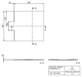 Villeroy & Boch Duschwanne Wallway 900x900x30mm quadr. Flächenbündiger Einbau Stone White – Bild 2