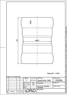 LORO-XCL DOPPELMUFFE 1.4404 DN 80 – Bild 2