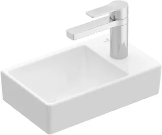 ARTO-Handwaschbecken eckig 360x220mm Becken links 1HL o ÜL unterbaufähig weiß
