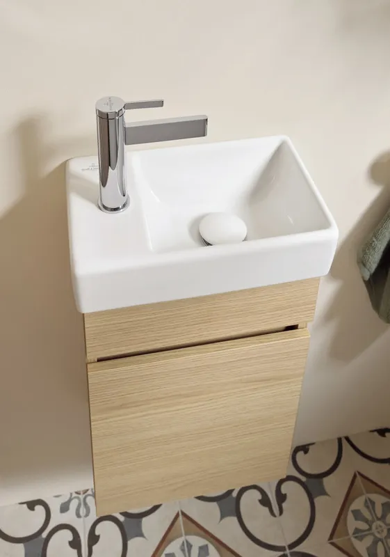 ARTO-Handwaschbecken eckig 360x220mm Becken rechts 1HL oÜL unterbaufähig weiß