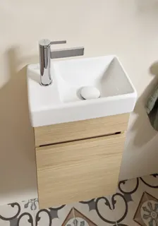 ARTO-Handwaschbecken eckig 360x220mm Becken rechts 1HL oÜL unterbaufähig weiß