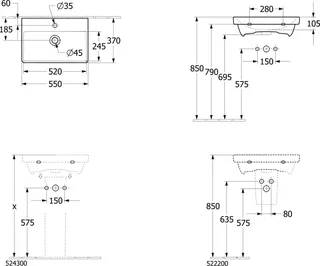 ARTO-Waschtisch kompakt eckig 550x370mm CeramicPlus 1HL m ÜL unterbaufähig weiß – Bild 2