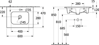 ARTO-Schrank-Waschtisch 600x470mm A23 unterbaufähig Typ 4A426001 weiß – Bild 2