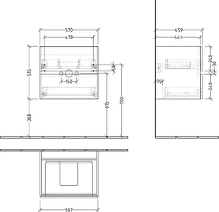 ARTO-Möbelset A23 Waschtisch 600mm 4A426001 und Waschtisch-Unterschrank 2 Auszüge VS=White – Bild 2