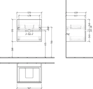ARTO-Möbelset A23 Waschtisch 600mm 4A426001 und Waschtisch-Unterschrank 2 Auszüge PJ=Oak – Bild 2