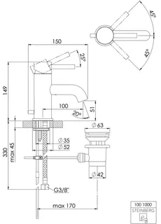Steinberg Waschtisch-EHM mit Ablaufgarnitur 100 1000, brushed nickel – Bild 2
