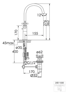 Steinberg Waschtisch-Zweigriffarmatur mit Ablaufgarn. 250 1550 RG, rose gold – Bild 3