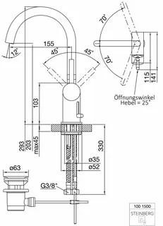 Steinberg Waschtisch-EHM mit Ablaufgarnitur 100 1500 BN, brushed nickel – Bild 2