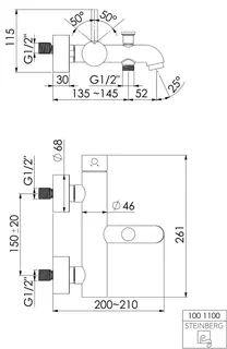 Steinberg Aufputz-Einhebelmischer für Wanne 100 1100 BN, brushed nickel – Bild 2