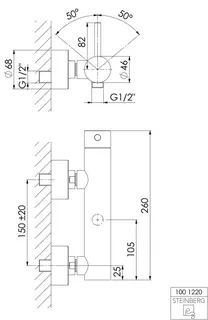 Steinberg Aufputz-Einhebelmischer für Dusche 100 1220 BN, brushed nickel – Bild 2