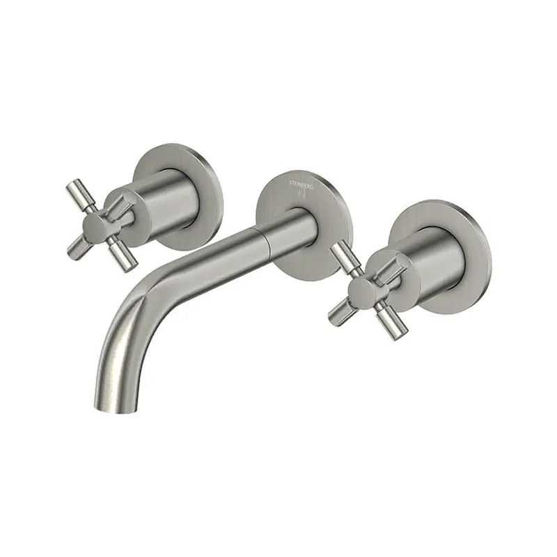 Steinberg 3-Loch Waschtisch-Wand-Armatur 250 1902 BN, brushed nickel