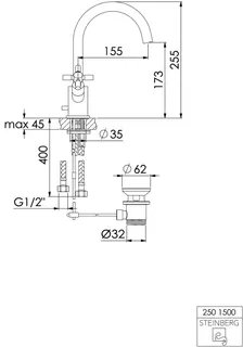Steinberg Waschtisch-Zweigriffarmatur mit Ablaufgarn. 250 1500 BN, brushed nickel – Bild 2
