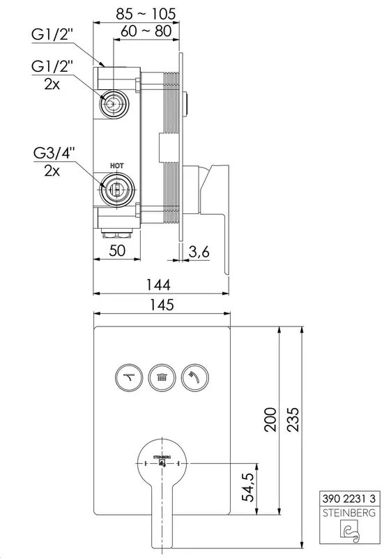 Steinberg Unterputz-Einhebelmischer (FMS) 390 2231 3, chrom