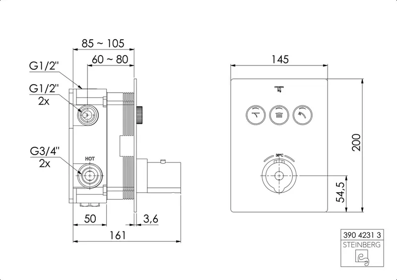 Steinberg Unterputz-Thermostat (FMS) 390 4231 3, chrom