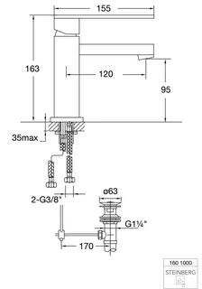 Steinberg Waschtisch-EHM mit Ablaufgarnitur 160 1000 BN, brushed nickel – Bild 2