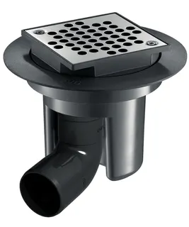 KD Rohfußboden-Ablauf 100x100 H verstellb.,Anschl-Bog. hori. D50