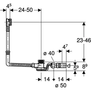 Geberit Badewanne-Ablauf, mit PushControl d52 L:50cm, mit Fertigbauset, DN40/50, chrg – Bild 4