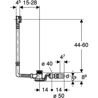 Geberit Badewanne-Ablauf, mit PushControl d52 L:60cm, mit Fertigbauset, DN40/50, chrg – Bild 5