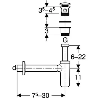 Geberit Waschbeckenablauf mit Siphon DN32/40 Außenventilstopfen mit Druck-Bet. chrg – Bild 4