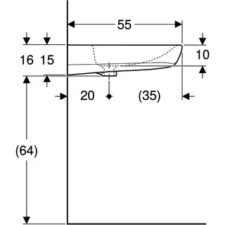 Geberit Renova Comfort Waschtisch barrierefrei 65x55cm, ohne Hahnloch, ohne Überlauf, weiß – Bild 5