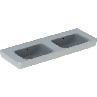 Geberit Renova Plan Doppelwaschtisch 130x48cm ohne Hahnloch, mit Überlauf, weiß, KeraTect