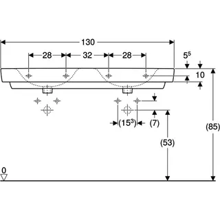 Geberit Renova Plan Doppelwaschtisch 130x48cm ohne Hahnloch, ohne Überlauf, weiß – Bild 4