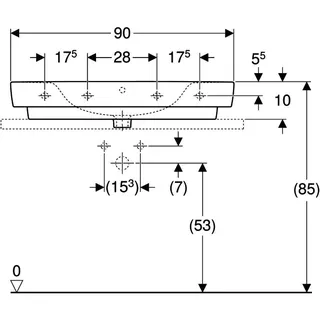 Geberit Renova Plan Aufsatz-Waschtisch mit Ablagefl. 90x48cm, mit Hahnloch, mit Überlauf, weiß – Bild 4