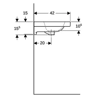 Geberit iCon Light Waschtisch 60x42cm, verk. Ausld. mit Hahnloch, mit Überlauf, weiß – Bild 4