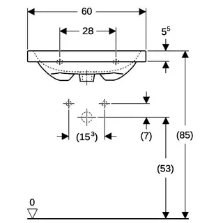 Geberit iCon Light Waschtisch 60x42cm, verk. Ausld. mit Hahnloch, mit Überlauf, weiß – Bild 5