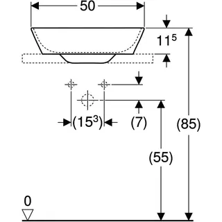 Geberit ONE AS-Waschtisch, SF, 50x42,5cm, CleanDrain mit Hahnloch, ohne Überlauf, weiß, KeraTect/weiß glzd – Bild 4