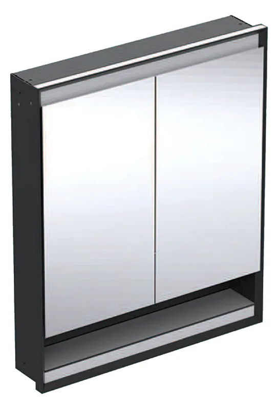 Geberit ONE SPS, Nische u.Comf.Light, 2 Türen UP-Mont,75x90x15cm, schw matt/alu. plvb