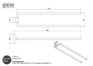 Giese Handtuchhalter doppelt starre Ausführung L: 410 mm – Bild 2