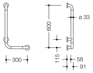HEWI Winkelgriff Ser 801,d:33,Alu.-Kern, AM:600mm, W:300mm signalweiß – Bild 3