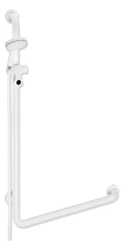 HEWI Winkelgriff m.Br.H.Stg.,BR-Schlauch HB,Ser.801,AM:1100,W:600,Alu reinweiß